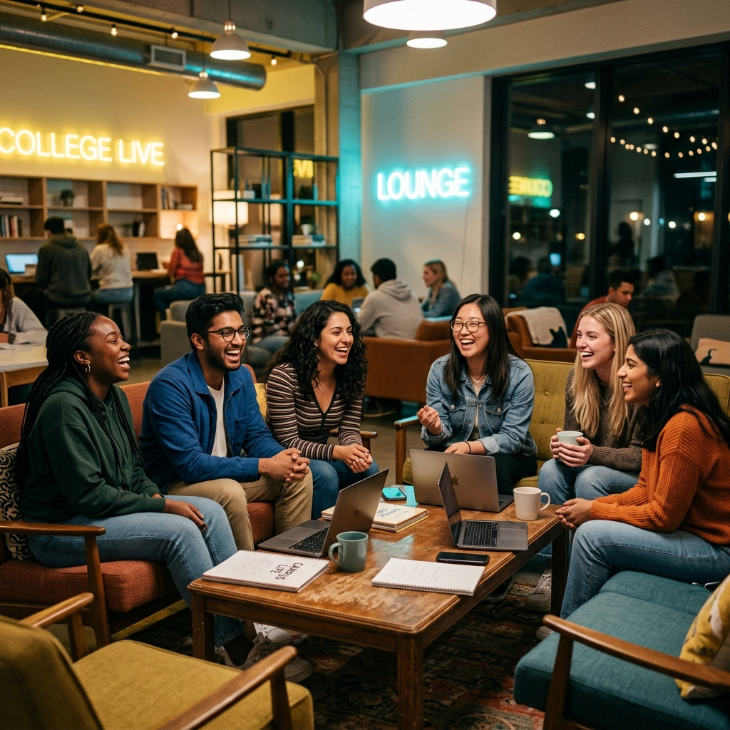 Students hanging out together on campus